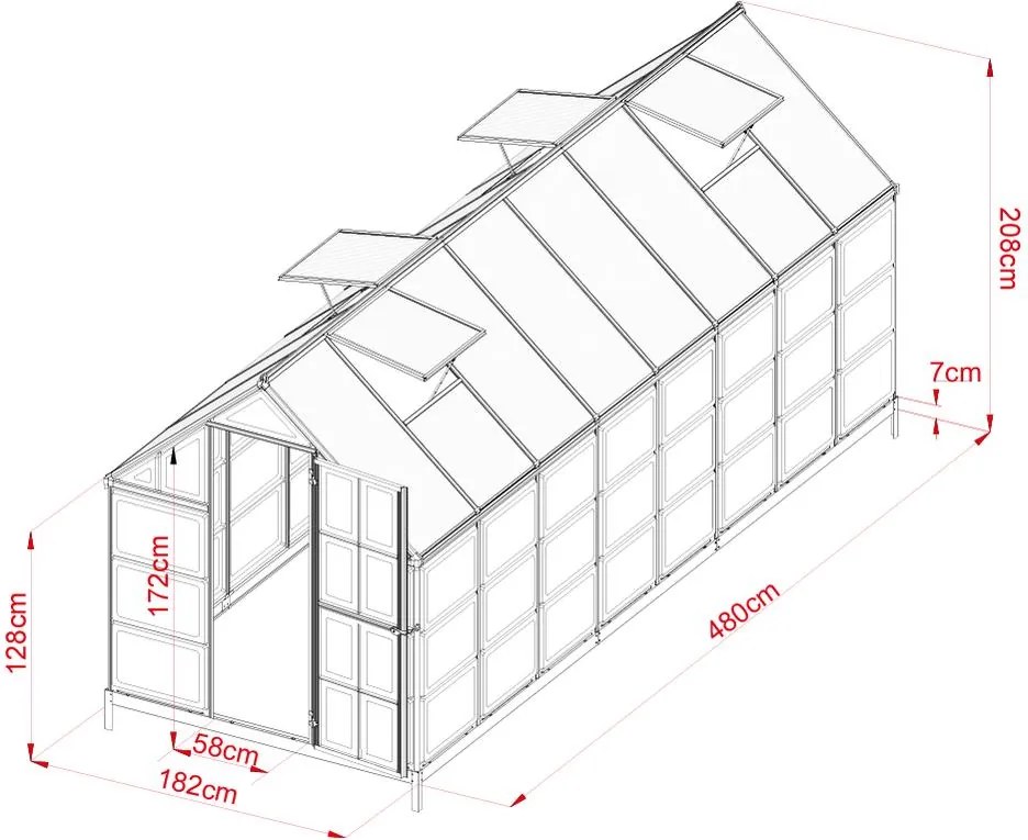 CRAFTFIELD Kerti polikarbonát üvegház 4.8m - ajándék talapzat az üvegházhoz INGYEN