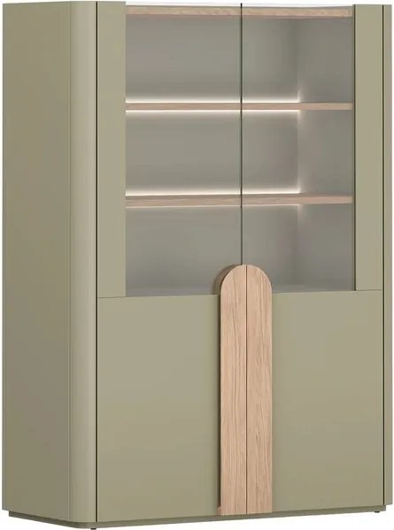 Amilio vitrines szekrény 100 cm, kétszárnyú - eukaliptusz / baltic dune tölgy / natúr tölgy fogantyúk