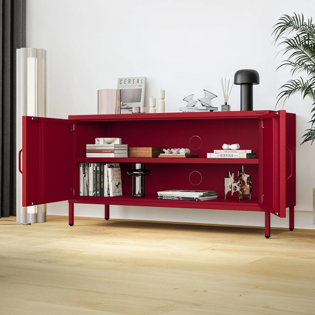 Fém TV-szekrény lábakkal, piros, 1150x595x400 mm: ROSA Modern