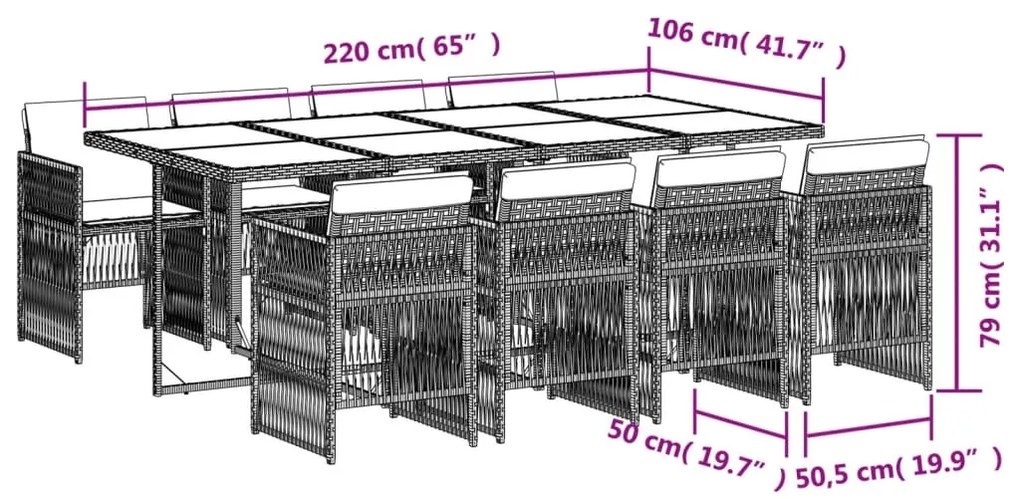 vidaXL 9 részes vegyes bézs polyrattan kerti étkezőgarnitúra párnákkal
