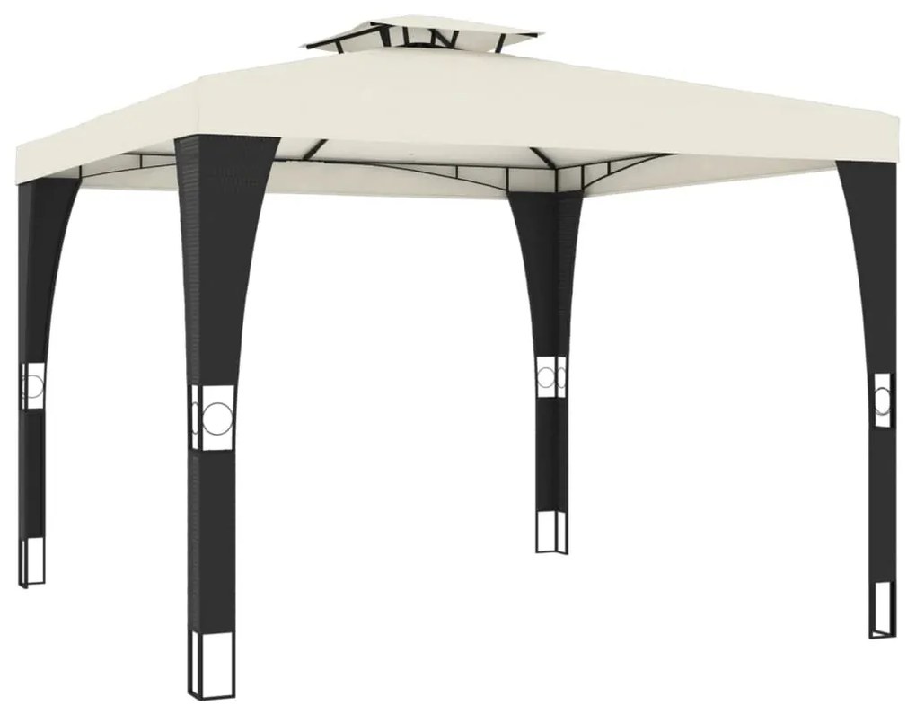 krémszínű acél dupla tetős pavilon 2,98 x 2,98 m