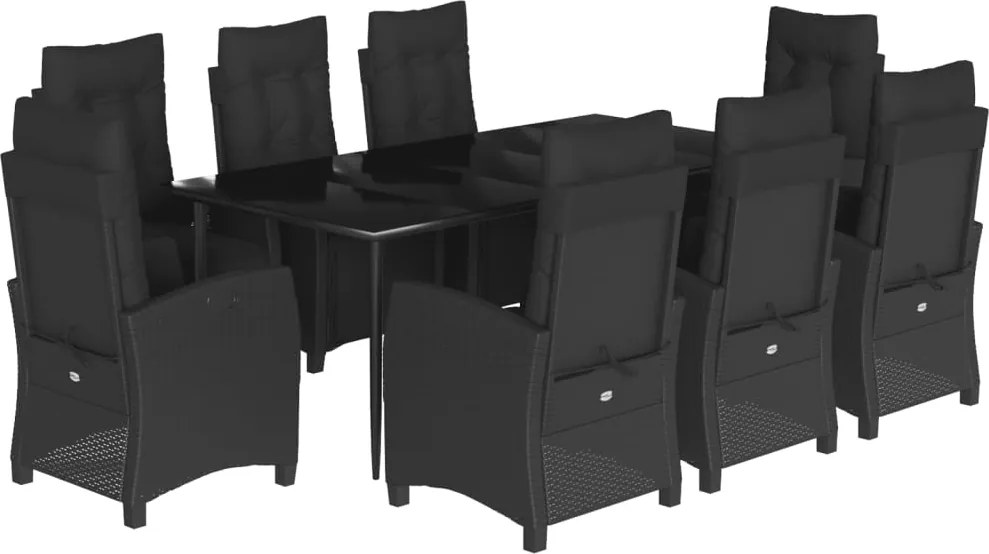 vidaXL 9 részes fekete polyrattan kerti étkezőgarnitúra párnákkal