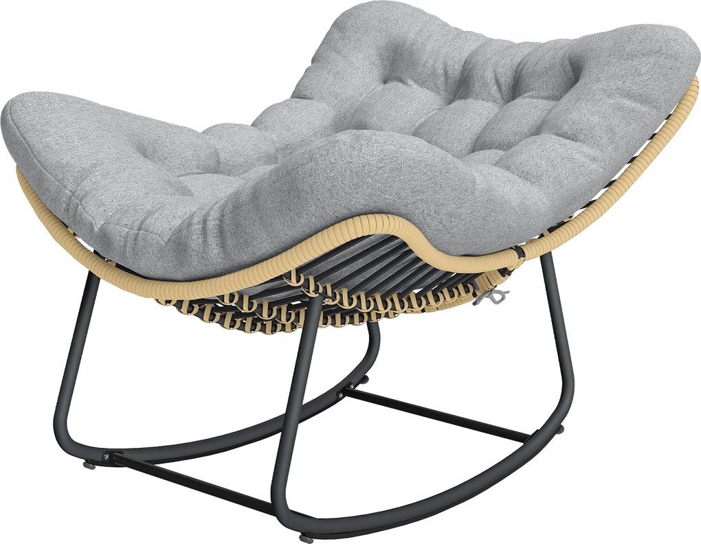 Outsunny rattan hintaszék vastag párnával, beltéri/kültéri hintaszék, 120 kg teherbírás, 87 x 110 x 70 cm – szürke | Aosom