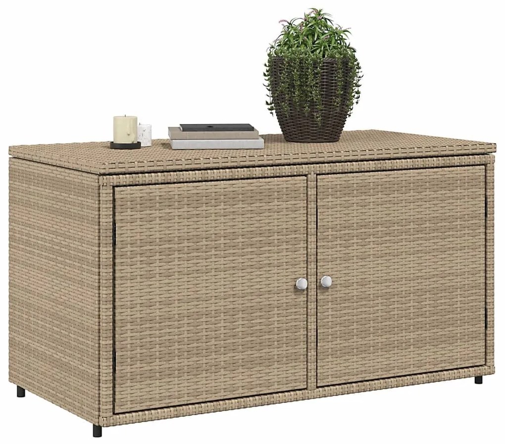 bézs polyrattan kerti tárolószekrény 110 x 55 x 60,5 cm