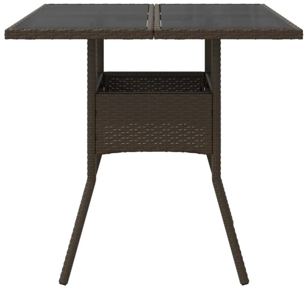 barna polyrattan üveglapos kerti asztal 80 x 80 x 75 cm