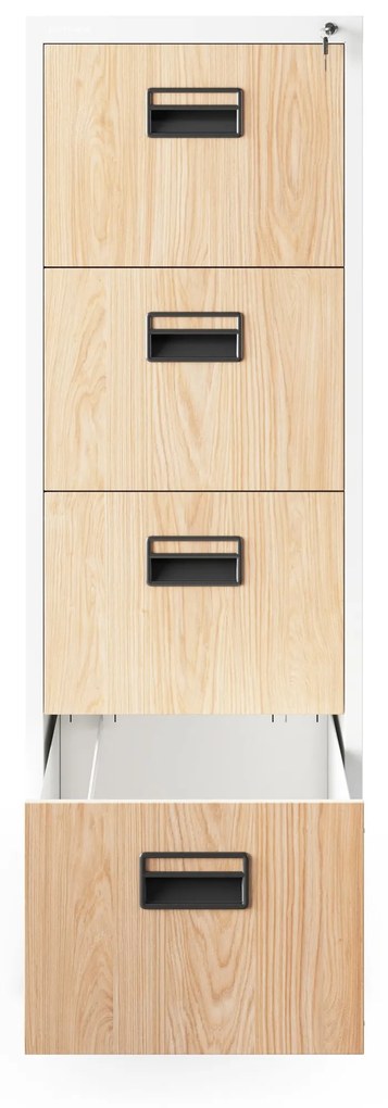 Fém irattartó szekrény, 4 fiókos SARA V4, 460 x 1320 x 620 mm, Eco Design: fehér/ sonoma tölgy