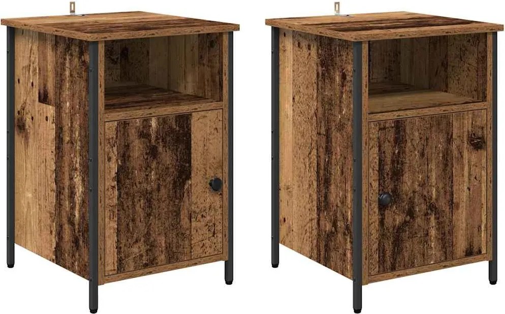 vidaXL Éjjeliszekrény 2 pcs Öreg fa 40 x 42 x 60 cm Faanyag