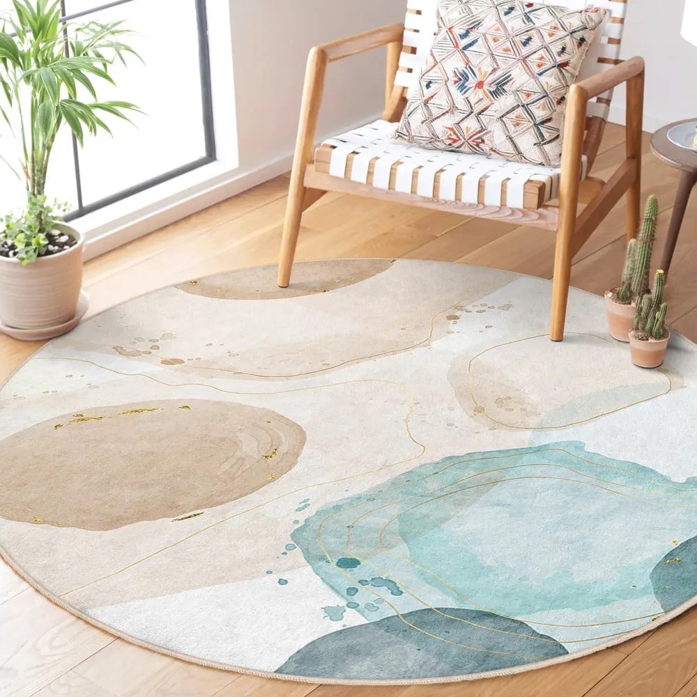 Kék-bézs mosható kerek szőnyeg ø 150 cm Puddle – Mila Home