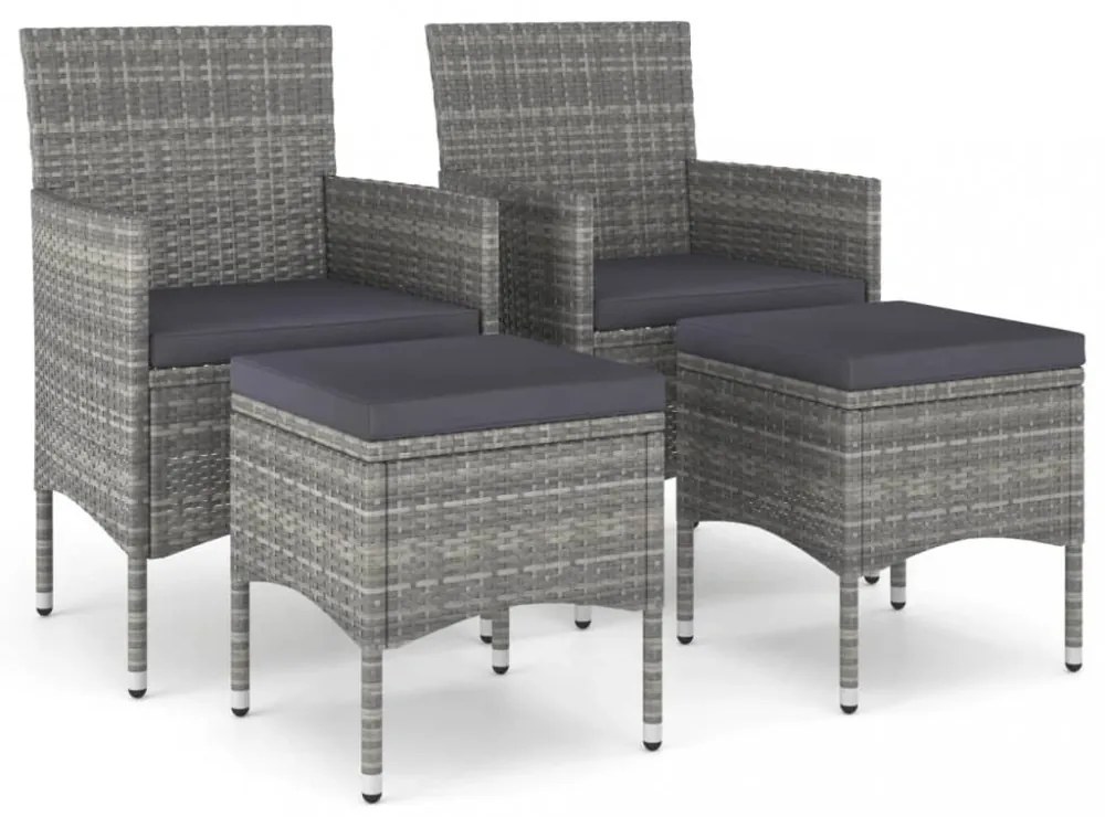 4 részes szürke kerti polyrattan szék- és zsámolyszett
