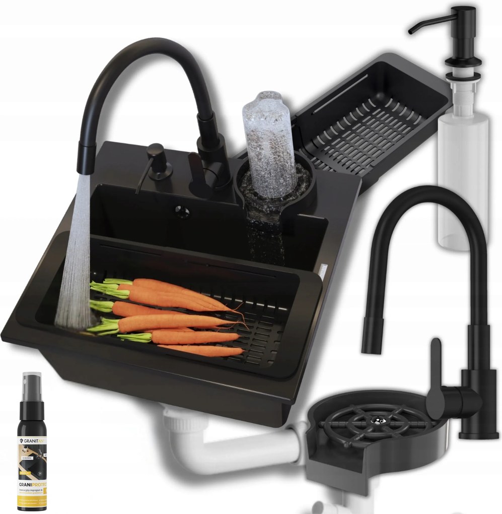 Mini gránit mosogató szett mosogató csaptelep szifon Mosó adagoló 6in1