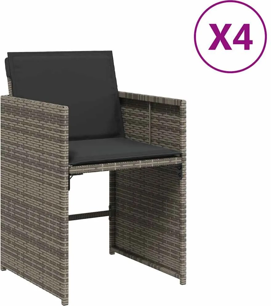vidaXL 4 db szürke polyrattan kerti szék párnával