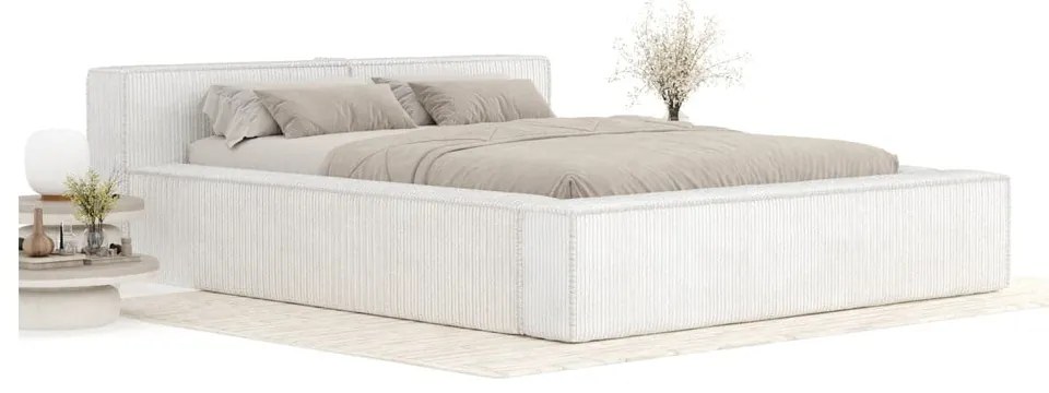 Krémszínű kárpitozott ágyneműtartós franciaágy ágyráccsal 200x200 cm Voliera – Maison de Rêve