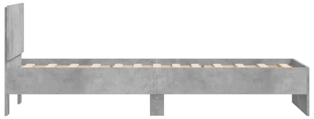 betonszürke szerelt fa ágykeret fejtámlával 90 x 200 cm