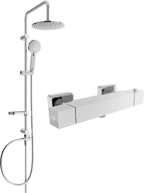 Mexen Cube Carl felületi szerelésű zuhanyszett esőztetővel és termosztátos zuhanycsapteleppel, króm - 77200240-00