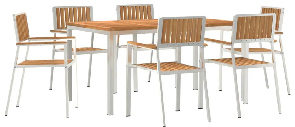 7 részes kert étkező szett tömör tíkfából, kültéri étkezőasztal 150x90x75 cm tömör tíkfából, összecsukható kerti székek 2 db tömör tíkfából és fémből, összecsukható kerti székek 4 db tömör tíkfából és fémből