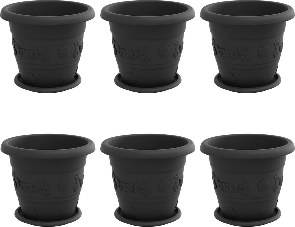 vidaXL Növénycserép 6 pcs Fekete Ø 26 x 21.5 cm Műanyag