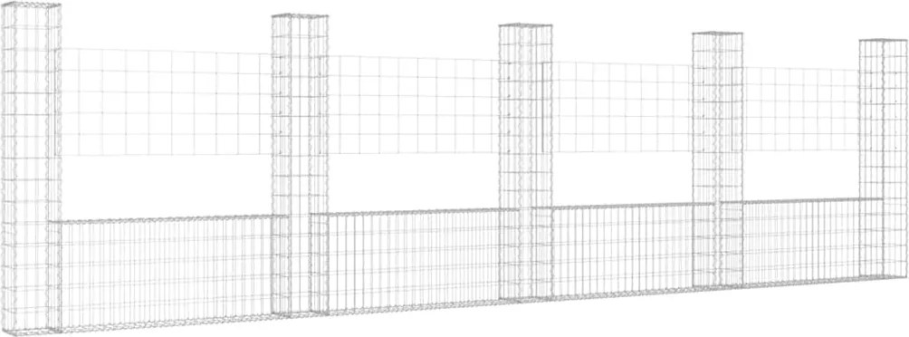 vidaXL U-alakú vas gabionkosár 5 oszloppal 500 x 20 x 150 cm
