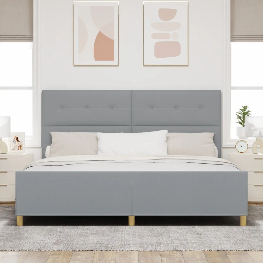 Ágykeret fejtámlával Világosszürke 200 x 200 cm szövet