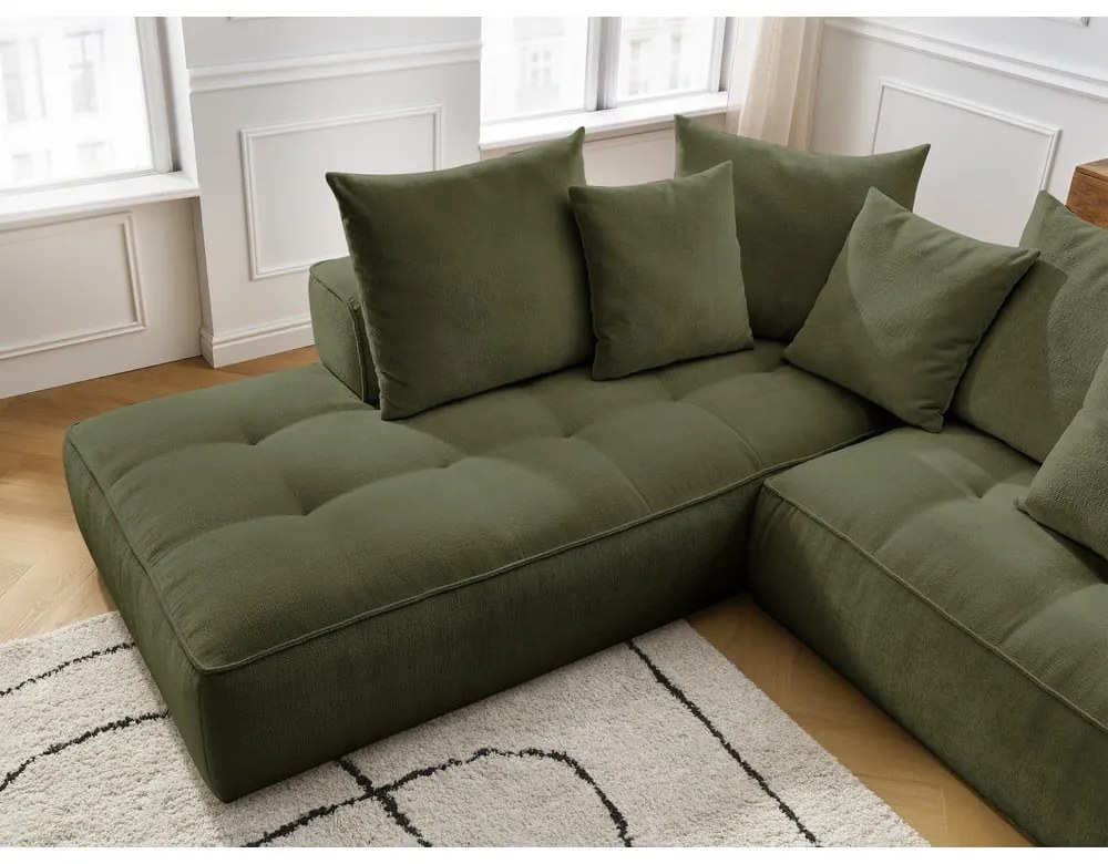 Zöld zsenília sarokkanapé (jobb oldali-L alakú) Whesley – Bobochic Paris