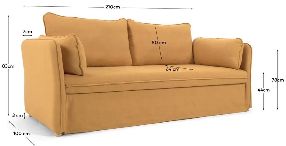 Mustársárga kinyitható kanapé 210 cm Tanit – Kave Home