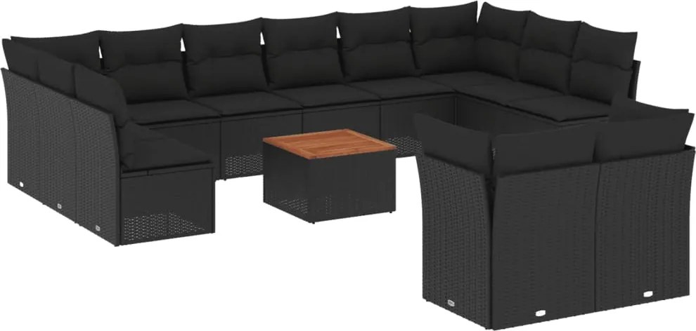 vidaXL 13 részes fekete polyrattan kerti ülőgarnitúra párnákkal