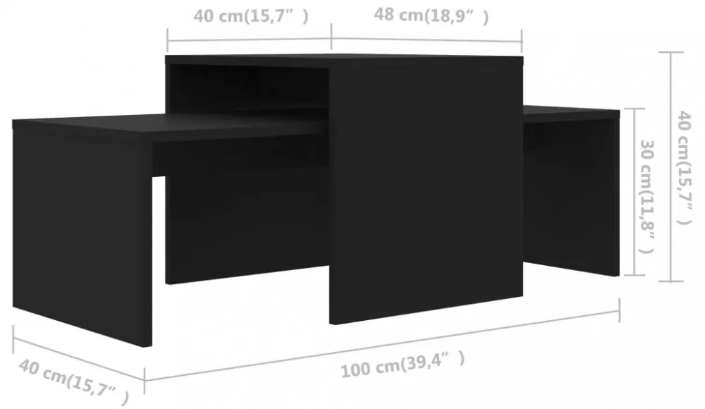 fekete szerelt fa dohányzóasztal szett 100 x 48 x 40 cm
