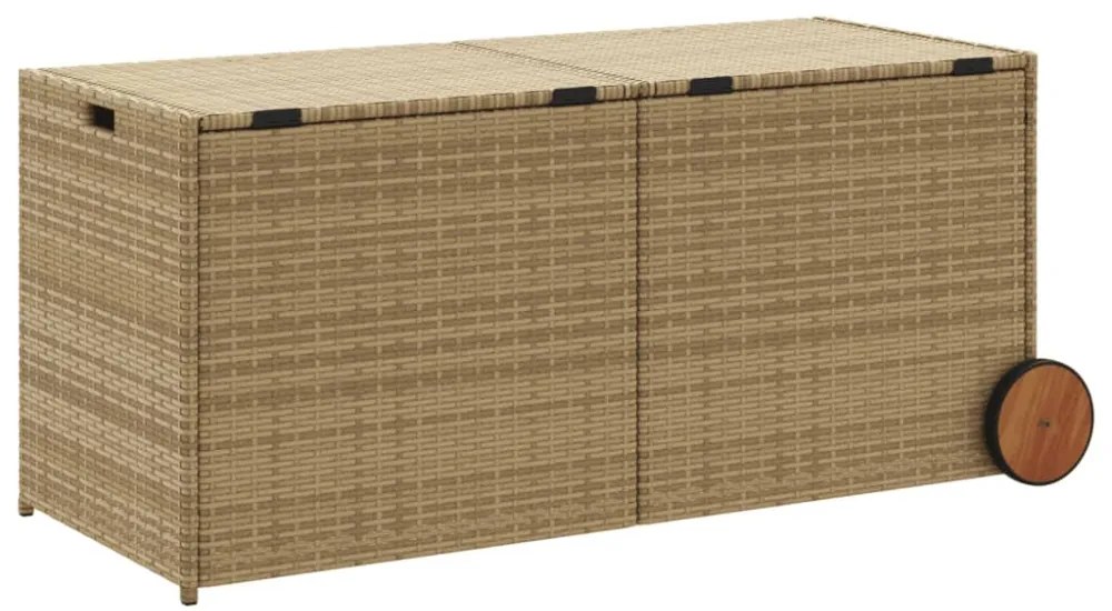 vegyes bézs polyrattan kerti tárolóláda kerekekkel 283 L