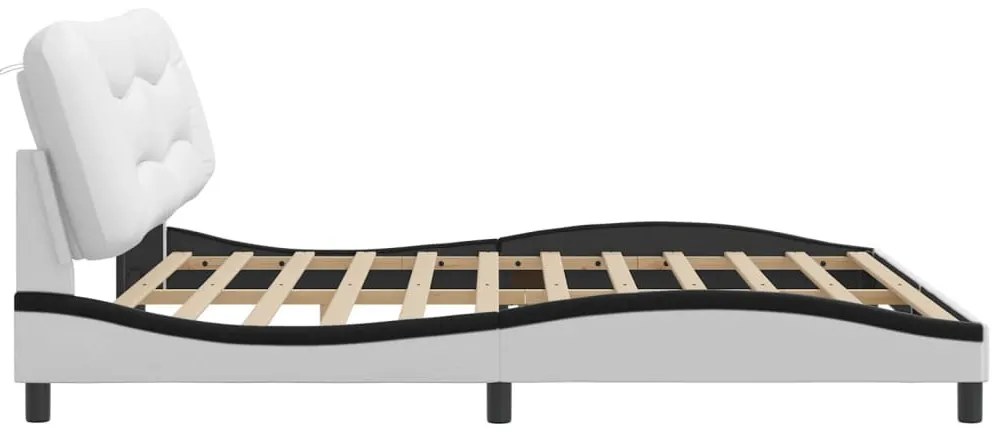 fehér és fekete műbőr ágykeret fejtámlával 200x200 cm