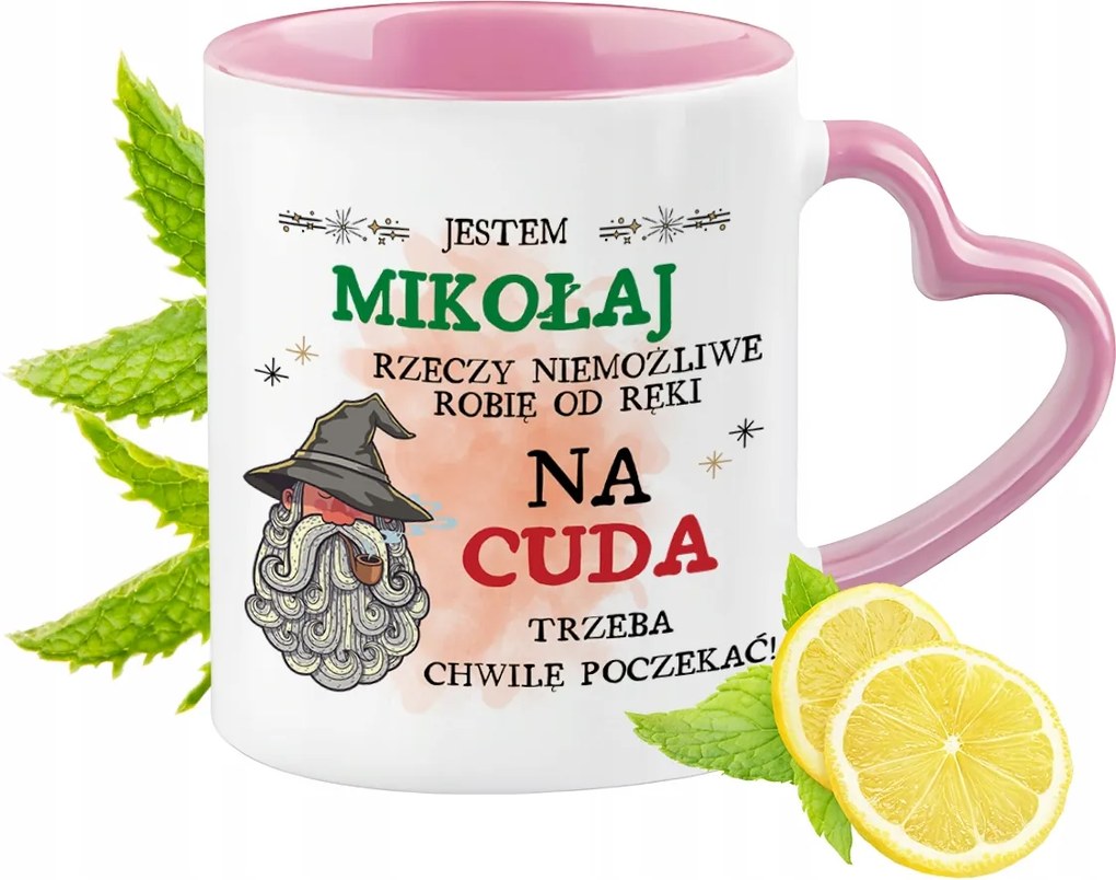 Mikulás bögre rózsaszín szív alakú füllel Kávé ajándék