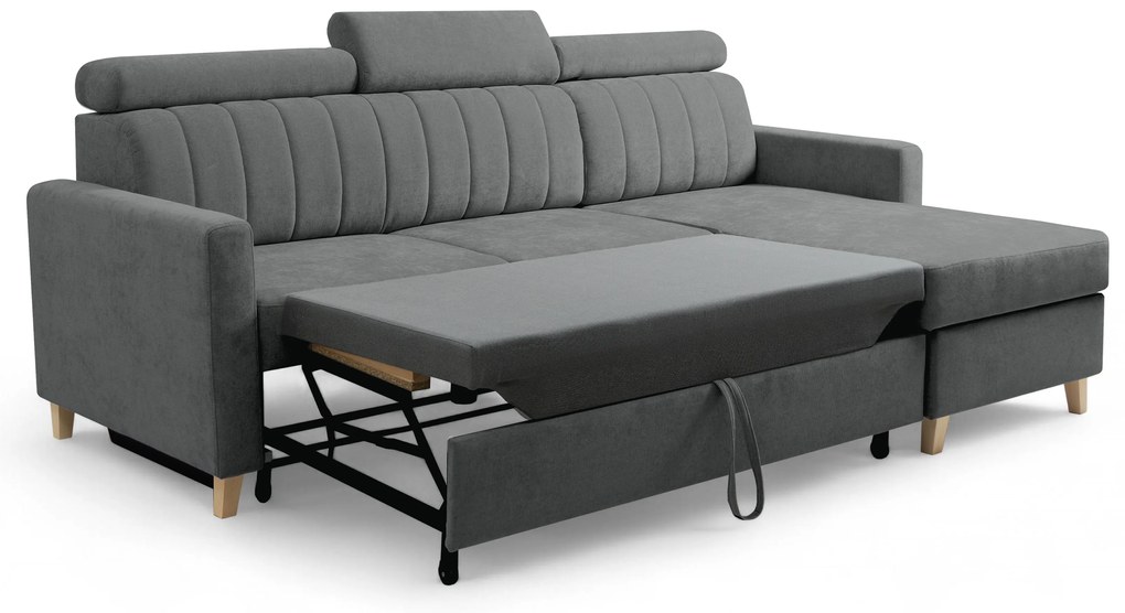 Vario sarokkanapé ágyfunkcióval univerzális jobb/bal oldali - szürke zsákszövet Wind 89