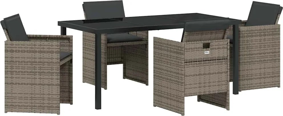 vidaXL Kert étkező szett párnával 5 pcs Szürke polirattan