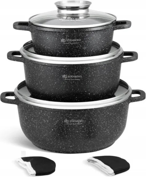 Nagy edénykészlet márvány bevonattal 6 db-os indukciós gáz főzőlap