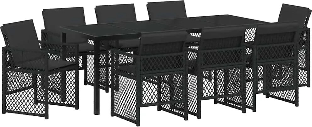 vidaXL Kert étkező szett 9 pcs Fekete polirattan