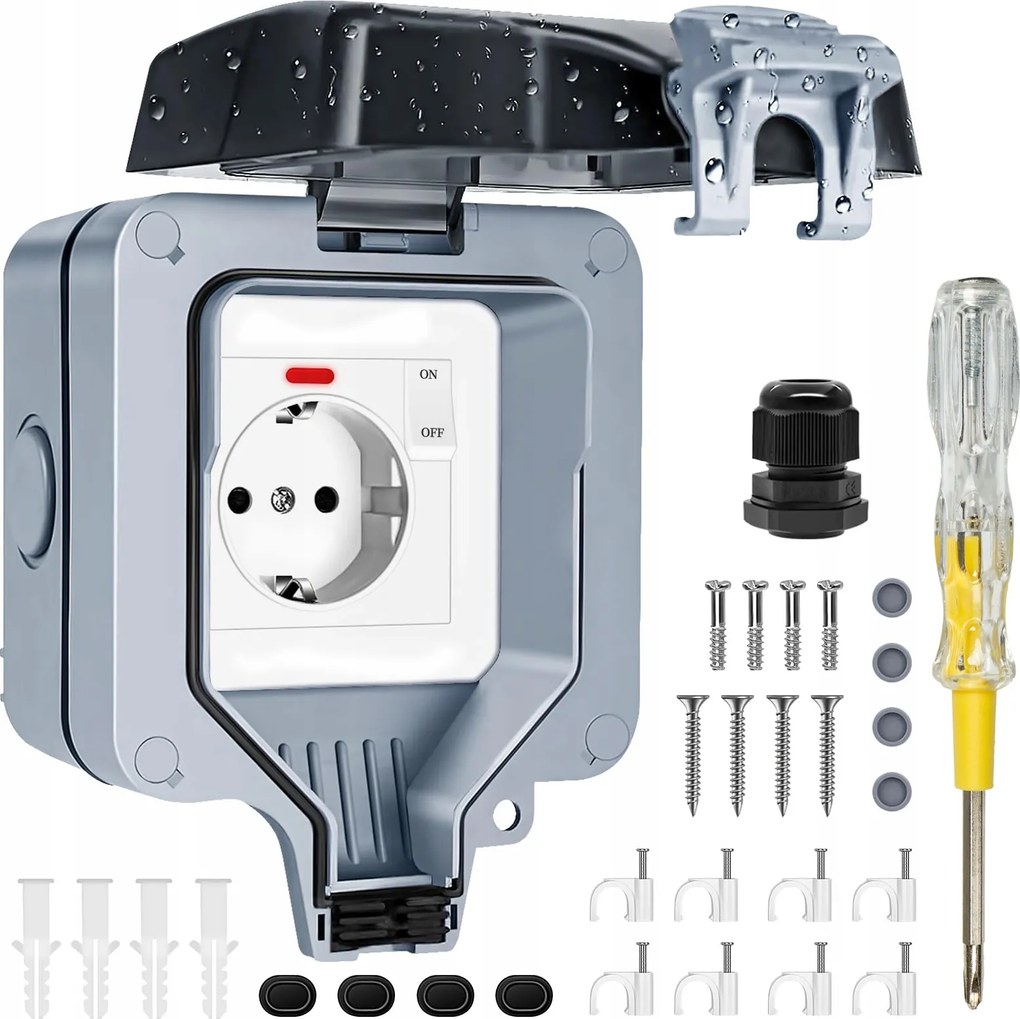 Szimpla Kerti Aljzat Kültéri Vízálló Aljzatkapcsolóval