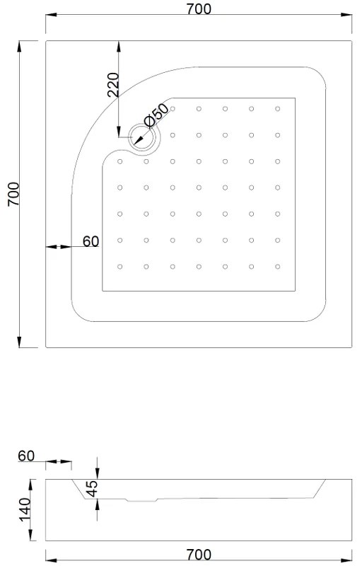 Mexen Rio, négyzet alakú zuhanykabin tolóajtóval 70 x 70 cm, 5mm átlátszó üveg, fekete profil + fehér Rio magastálca, 860-070-070-70-00-4510