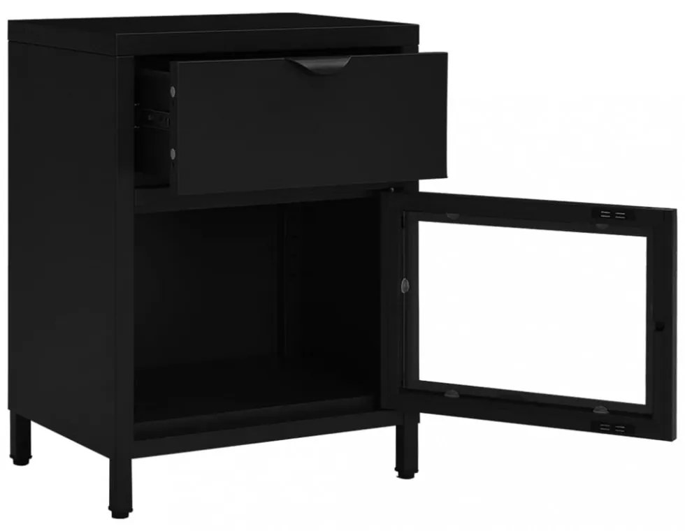 2 db fekete acél és üveg éjjeliszekrény 40 x 30 x 54,5 cm