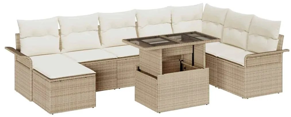 vidaXL Kerti Kanapé Szett párnával tárolóval 9 pcs Beige és krém