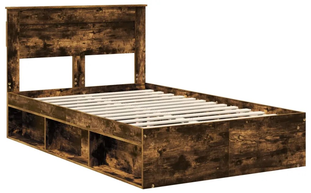 vidaXL Ágykeret matracmal Füstölt tölgy 135 x 190 cm Tömör fenyőfa