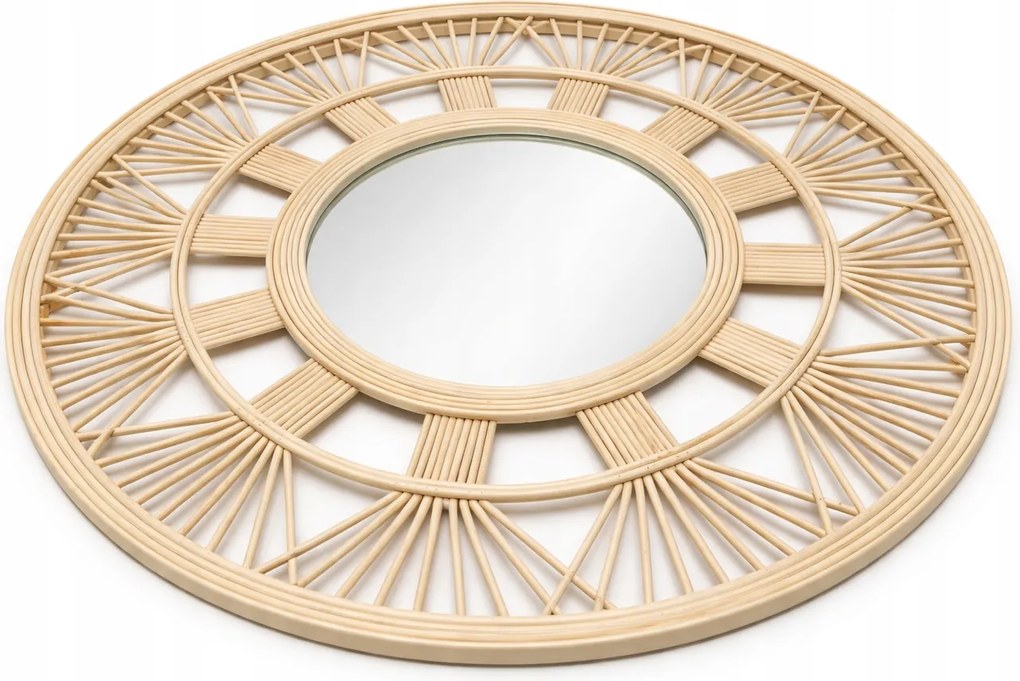 Fali tükör kör keret fa 445 x 445 mm boho vintage, bambusz