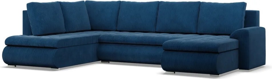 Tokio U sarokkanapé, 3 ágyneműtartóval, kordbársony, baloldali, kék