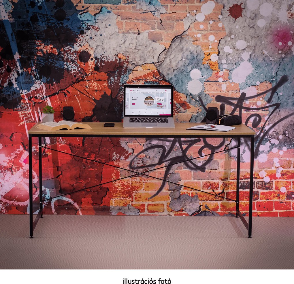 Íróasztal tölgy/fekete, 120x60 cm, MELLORA