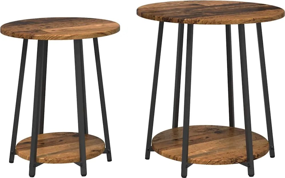 vidaXL Kisasztal készlet polcokkal 2 pcs Régi fa és fekete