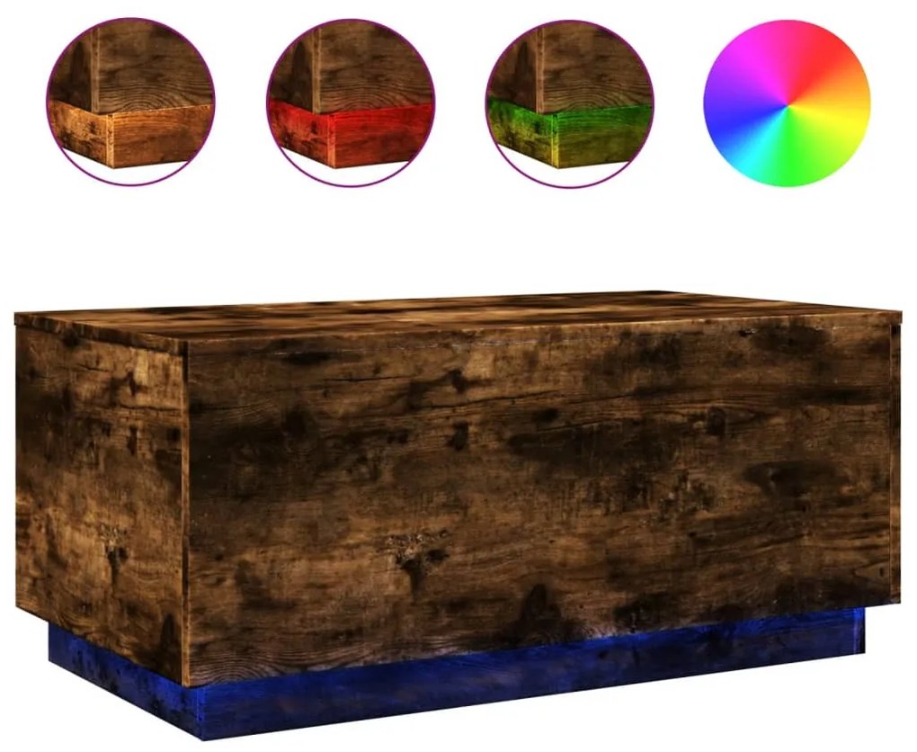 Füstös tölgy színű dohányzóasztal LED-lámpákkal 90x50x40 cm