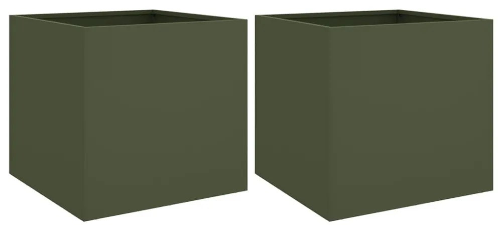 vidaXL 2 db olívazöld acél növénytartó 49 x 47 x 46 cm