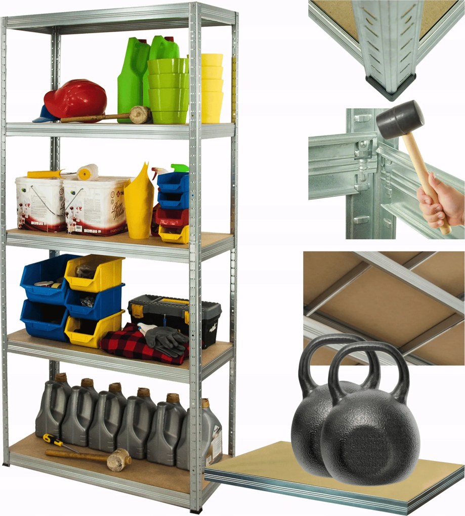 Tárolószekrény fém állvány horganyzott Helios 180x120x60cm 5Px275kg Tartós