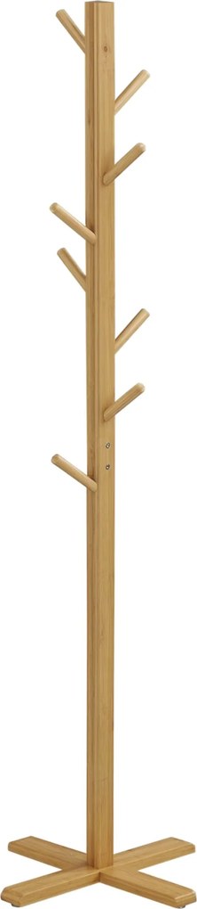 HOMCOM Kabátállvány 8 Akasztóval, Bambusz Kabátállvány Hálószobába, Kiállításokra, Mosókonyhába, Természetes Fa | Aosom