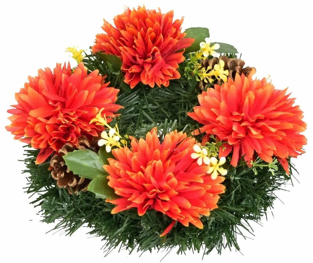 Őszi virágokkal díszített koszorú mindenszentekre 20 cm, narancsságra