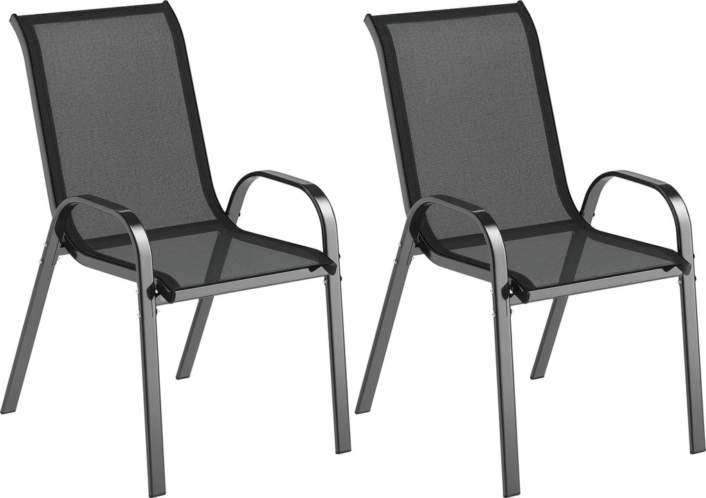 Outsunny 2 db egymásra rakható kültéri étkezőszék — légáteresztő háló, magas háttámla, porfestett acél | Aosom
