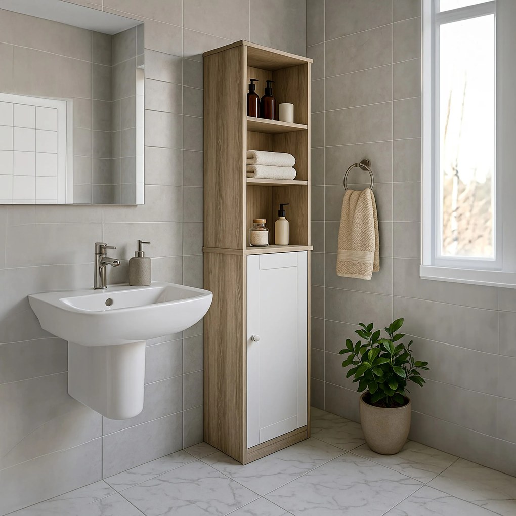 Deuba Fürdőszobaszekrény 170x34x26 cm - barna/fehér