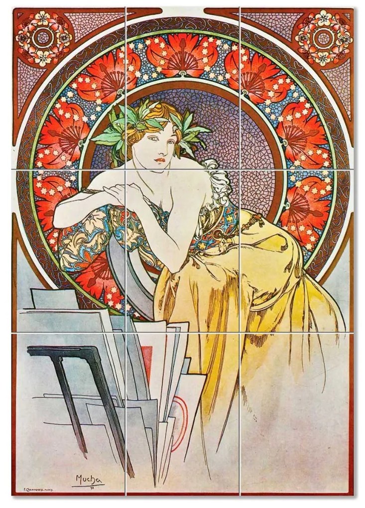 Mucha Festészet kerámia mozaikkép üvegkép, falikép
